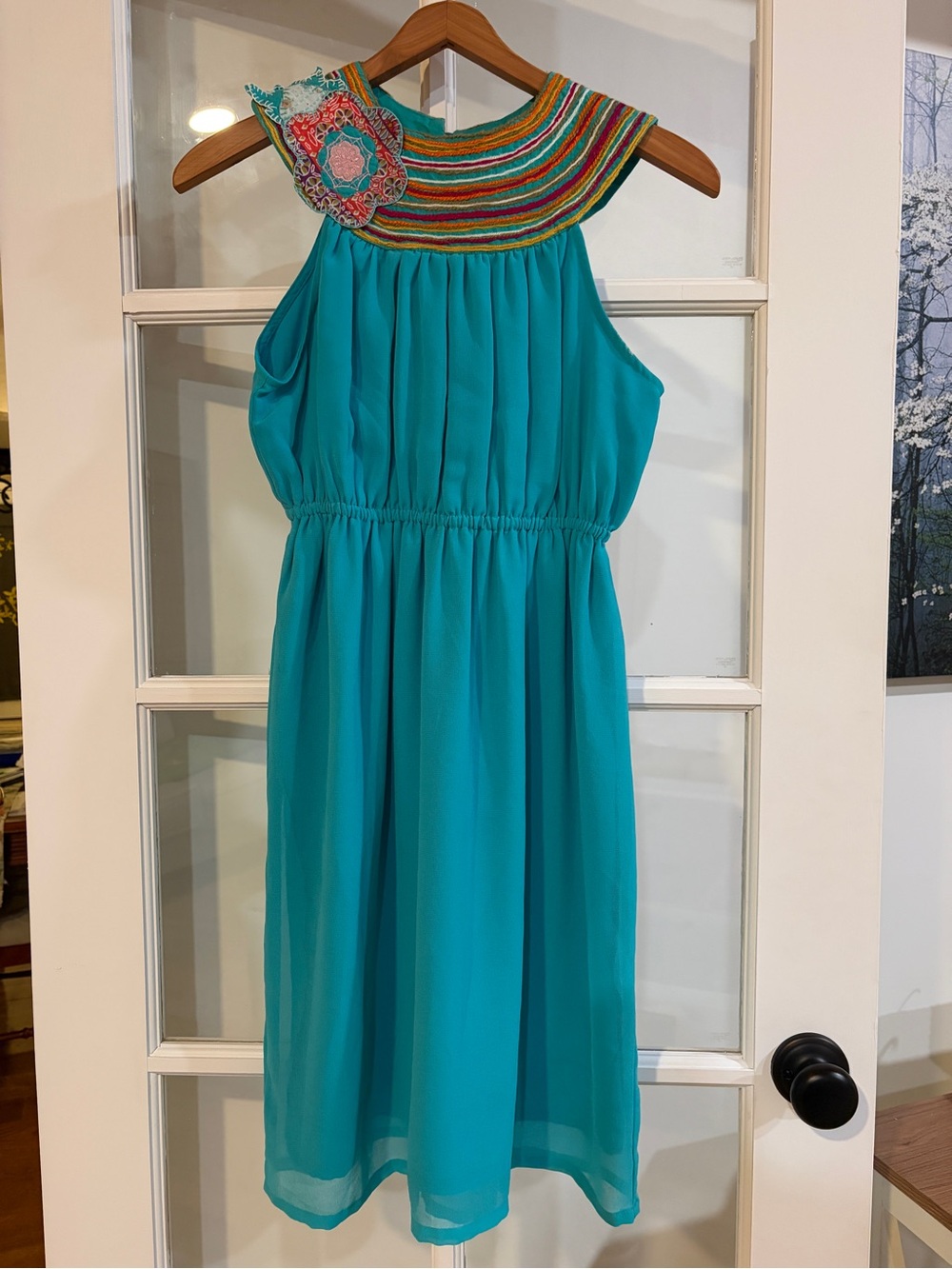 Judith March Boho Embroidered Halter Dress Floral Crochet Chiffon Skirt Medium